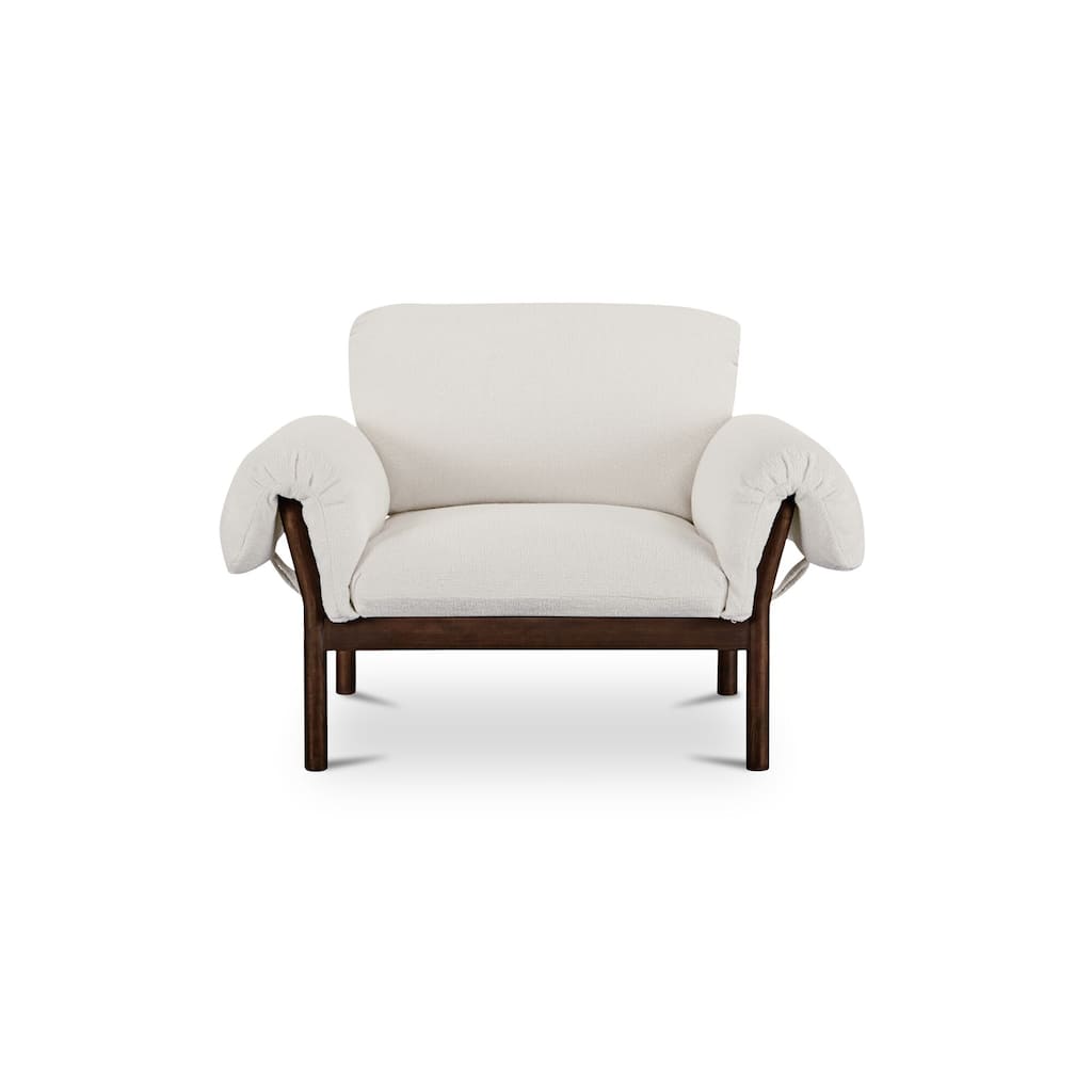 NADAAL STUDIOS Halden Lounge Chair, Spindle-Back Solid Ash Frame with Fold-Over Cushions, Ivory