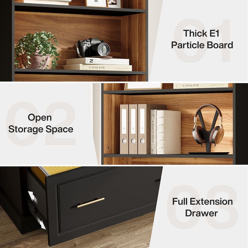 Tall 5-shelf Bookcase Bookshelf with Drawers (Set of 2)