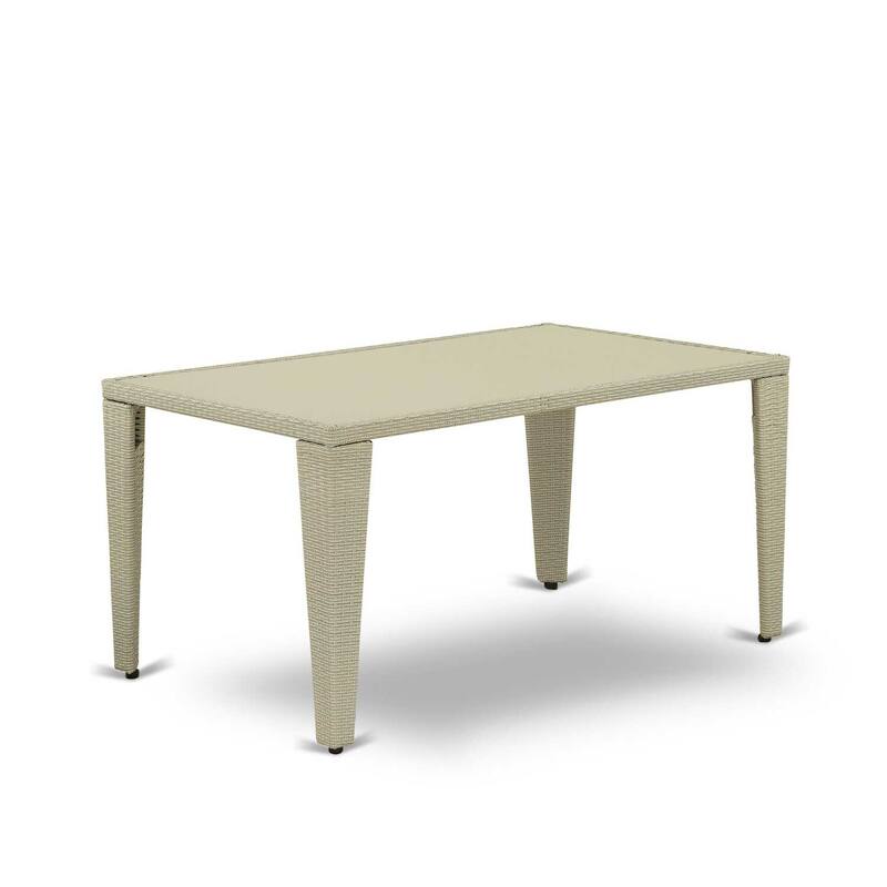 Patio Table with Glass Top - Outdoor Wicker Dining Table - Natural Linen Finish - Modern Garden Table - 60.04