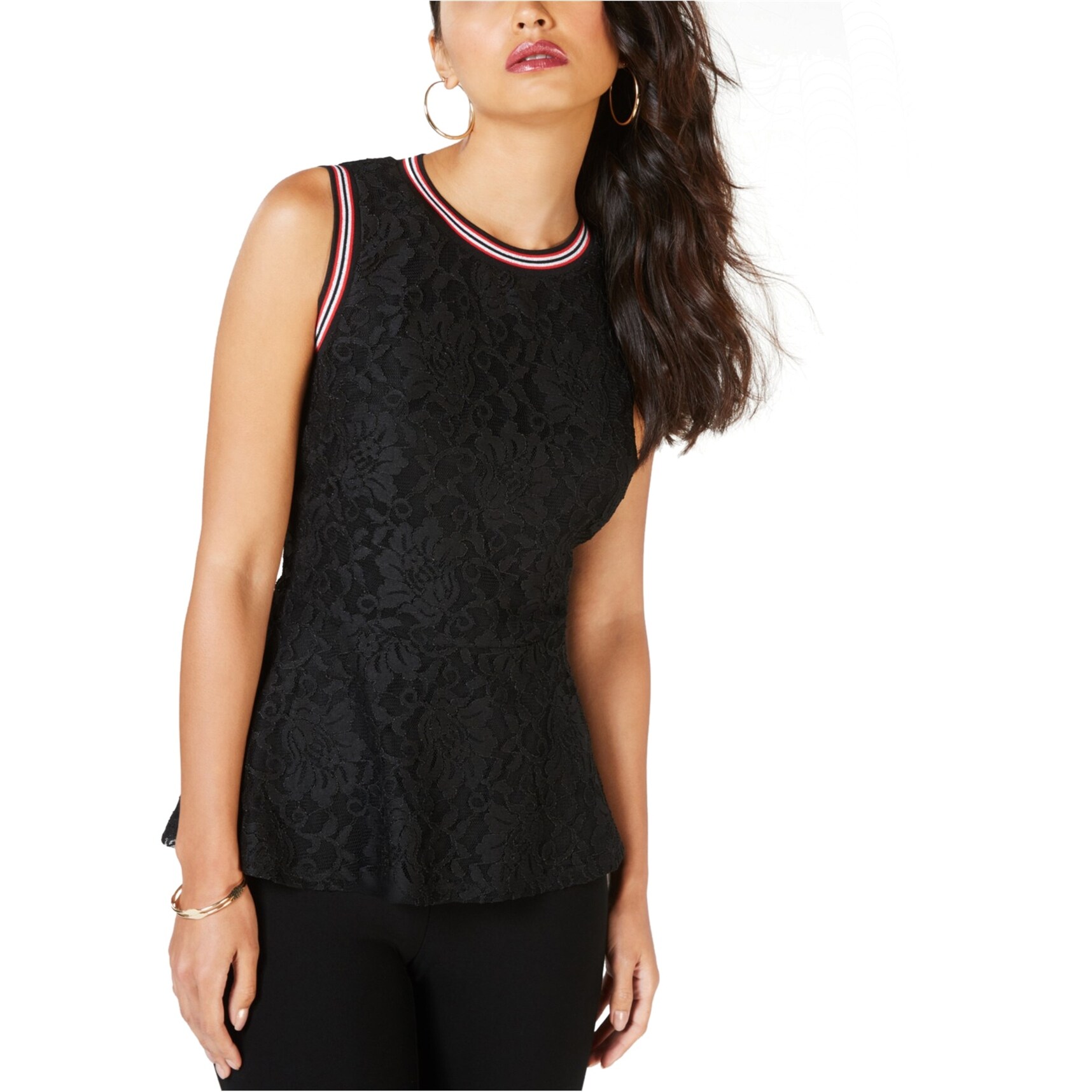 shop thalia sodi womens metallic trim lace sleeveless blouse top black xx large overstock 29751802 thalia sodi womens metallic trim lace sleeveless blouse top black xx large