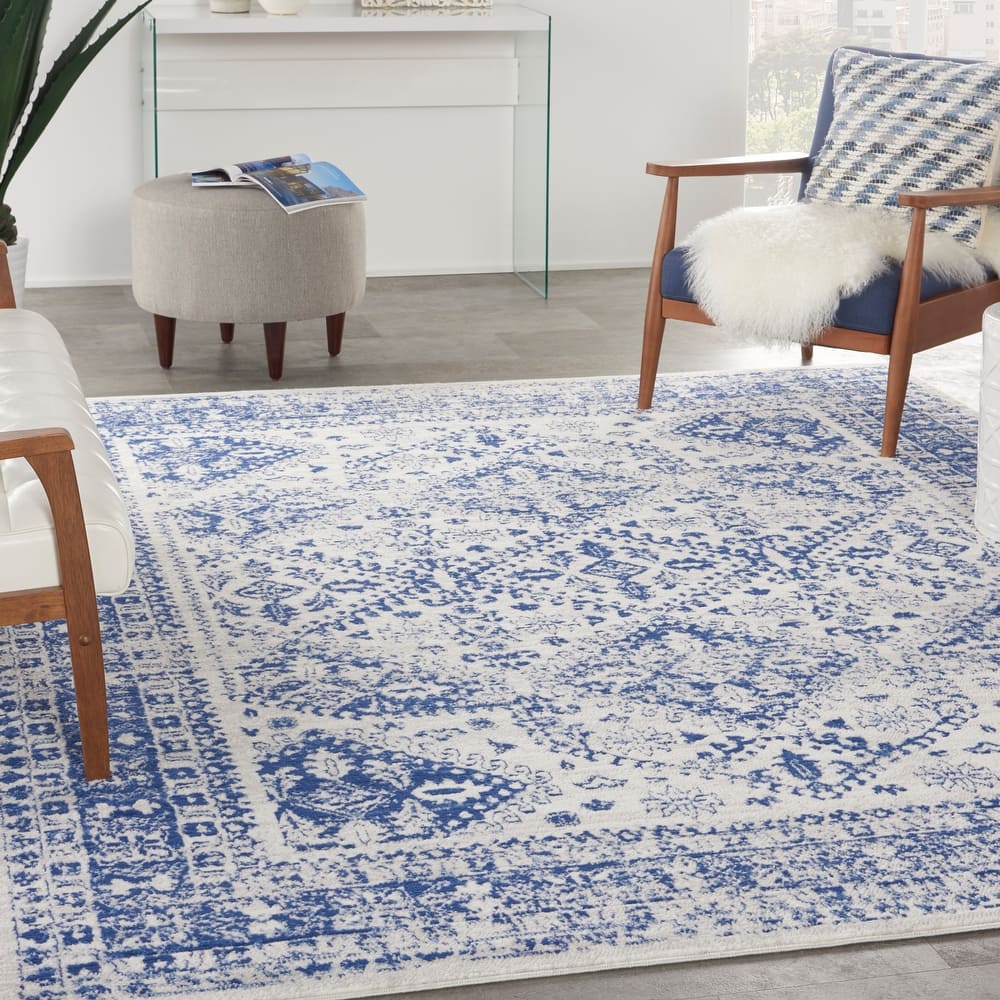 Nourison Whimsicle Boho Floral Geometric Ivory Navy Area Rug
