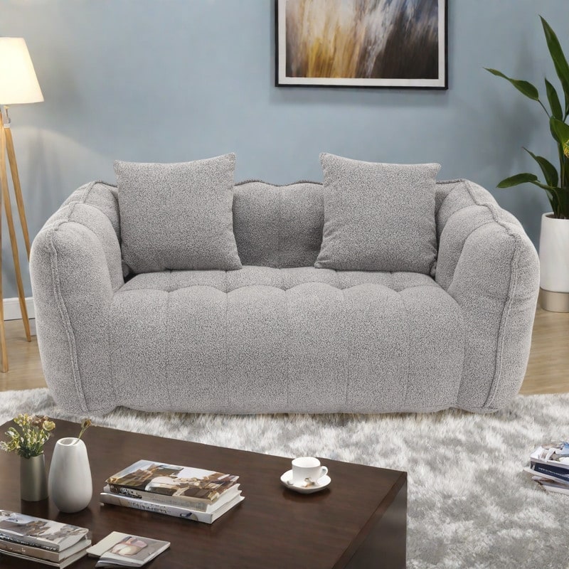 66" Chenille Square Beanbag Sofa with High-Resilience Foam Core, Armrests and Handle