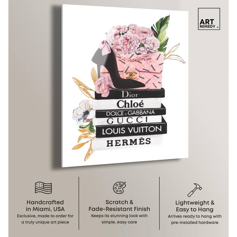 Floral Books Stack Acrylic by Art Remedy, Ready to Hang