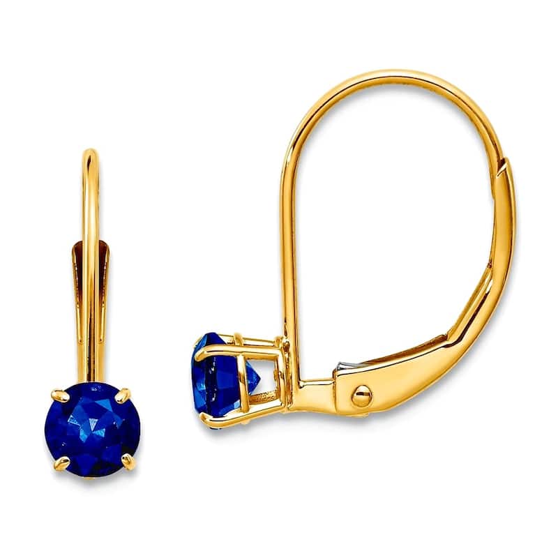 Curata 14k Yellow Gold 4mm Genuine Gemstone Birthstone Leverback Earrings - 13x4mm - Sapphire