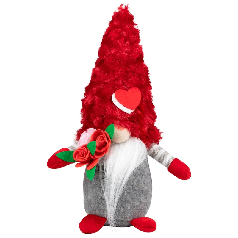 Fuzzy Hat Valentine's Day Gnomes - 11.5" - Red and Gray - Set of 2