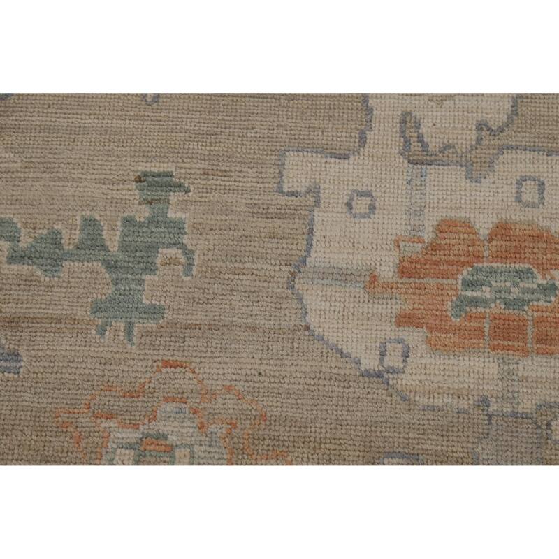 Vegetable Dye Oushak Turkish Large Rug Hand-Knotted Floral Wool Carpet - 9'11"x 14'8"
