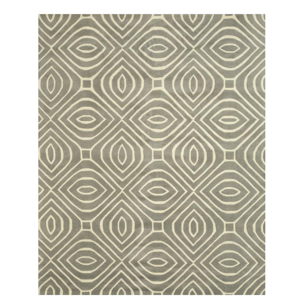 Gray Hand-Tufted Wool Contemporary Modern Stripes Rug, 8' x 10', Plush Wool Pile with Elegant Striped Pattern - N/A