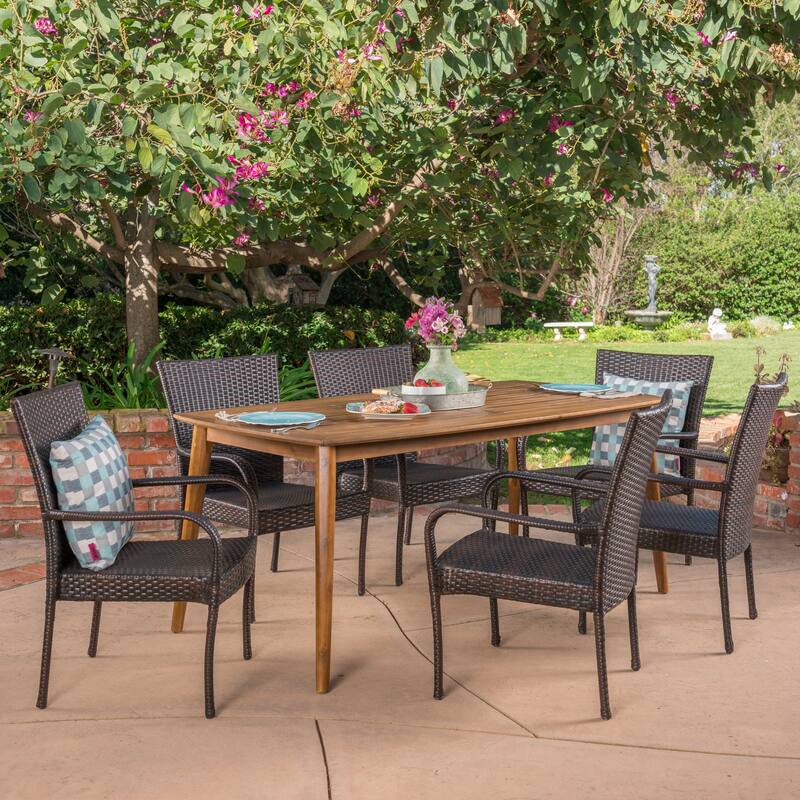 Haven Outdoor 7 Piece Multibrown PE Wicker Dining Set with Rectangular Table by Christopher Knight Home