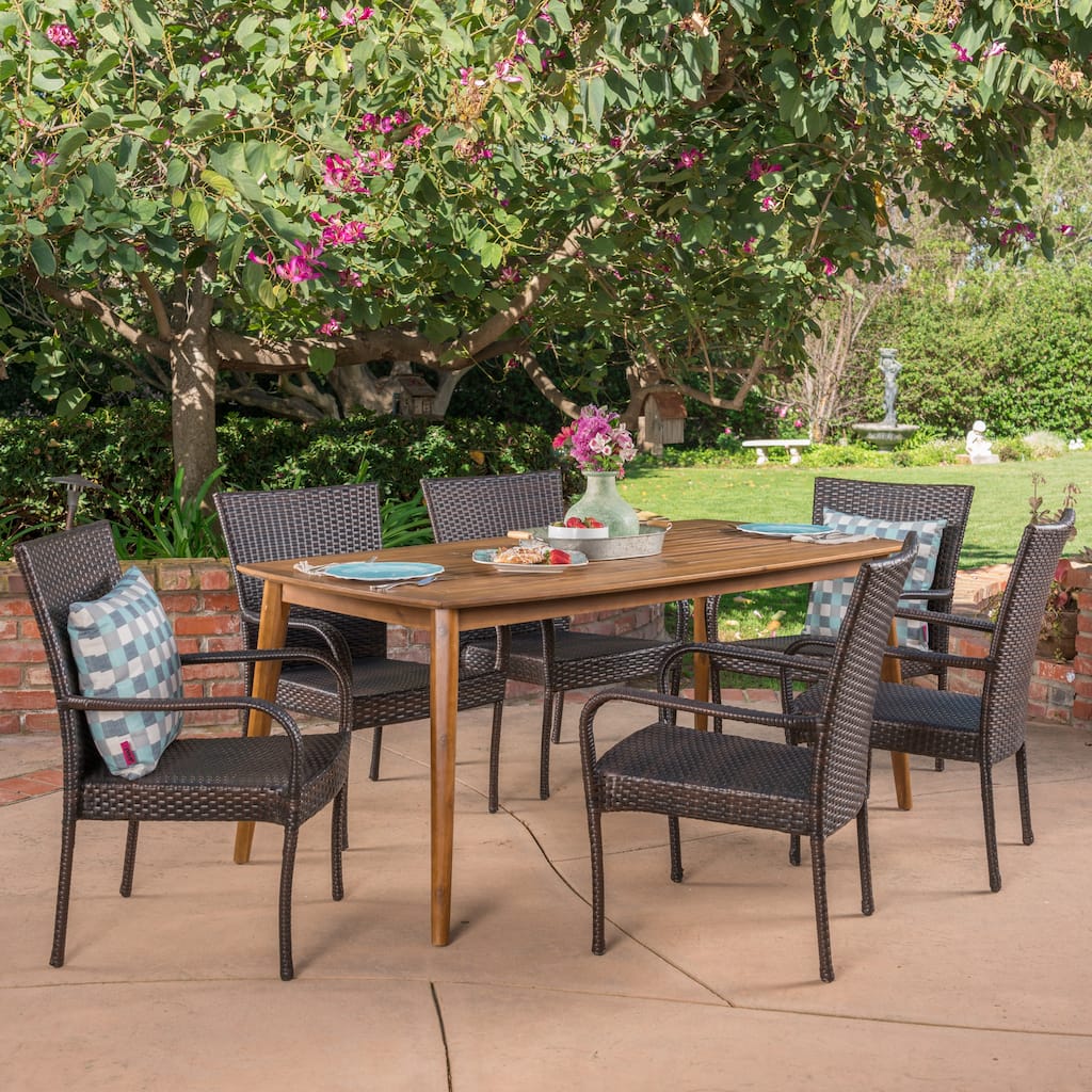 Haven Outdoor 7 Piece Multibrown PE Wicker Dining Set with Rectangular Table by Christopher Knight Home