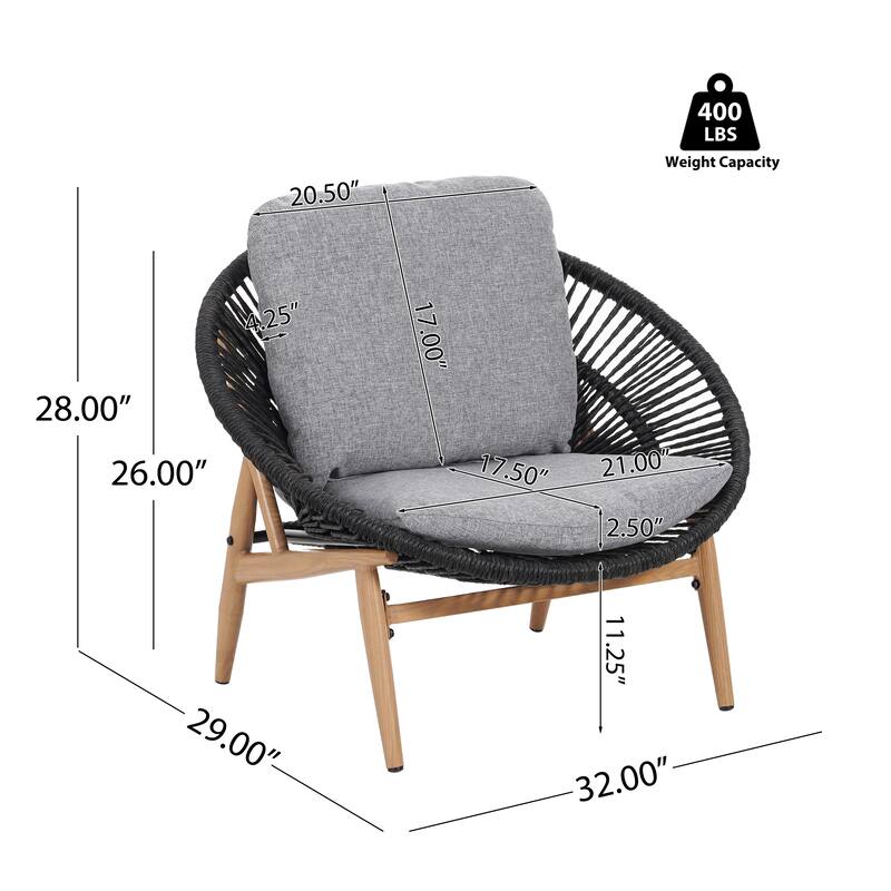 Roomfitters Cyril Outdoor Wicker Papasan Lounge Chair with Teak Finish Legs, Dark Grey and Grey