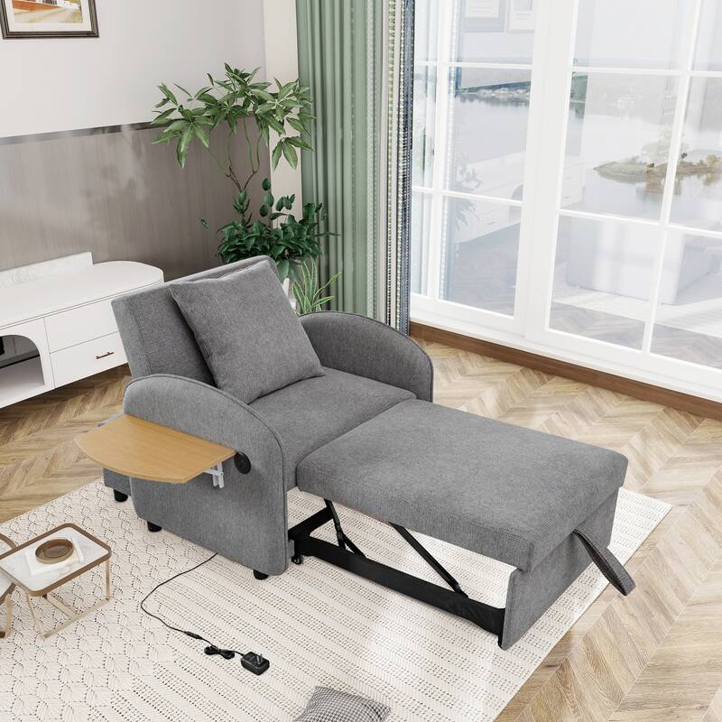 Convertible Single Chair Bed, 3 in 1 pull-out sofa bed comes with a computer board and USB ports