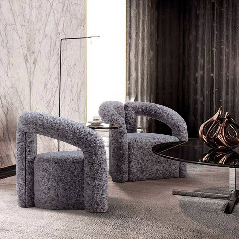 Manhattan Comfort Modern Darian Boucle Accent Chair Set of 2 - Grey