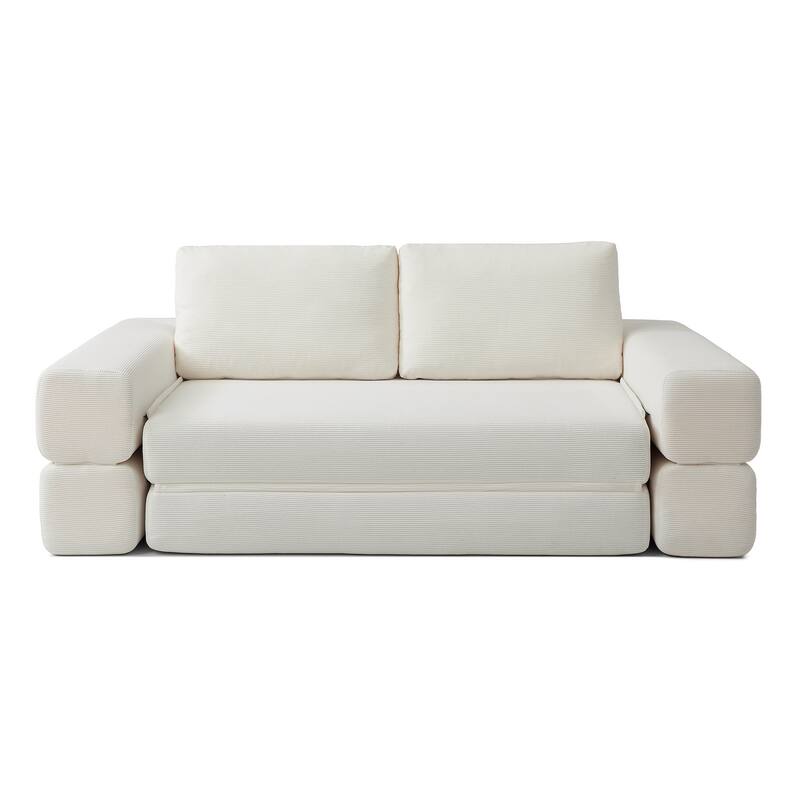 Beige Multi-Functional Folding Sofa Bed Convertible Floor Sofa Couch Lounge Sofa Sleeper Sofa Couch with Pillows