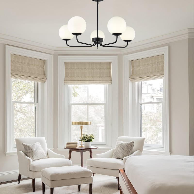 5-Light Dimmable Globe chandelier - Matte Black - N/A