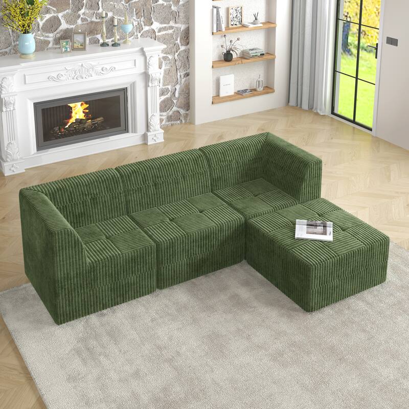 97.3" L-Shaped Corduroy Modular Sectional Sofa with Sleeper