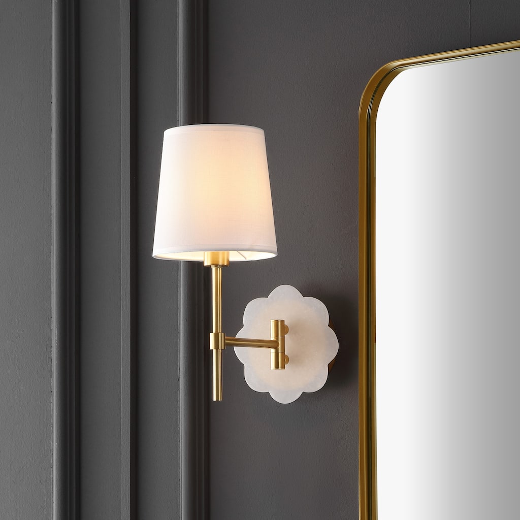 SAFAVIEH Lyssine 6-Inch Wall Sconce Set of 2, Adjustable Arm Design, Fabric Shade, Hardwired, LED Bulbs Included