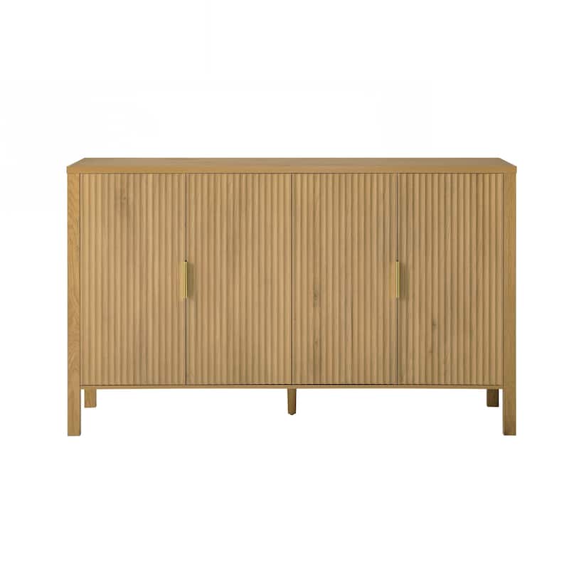 Modern Storage Cabinet, Stripe MDF Sideboard with Aluminum Handles