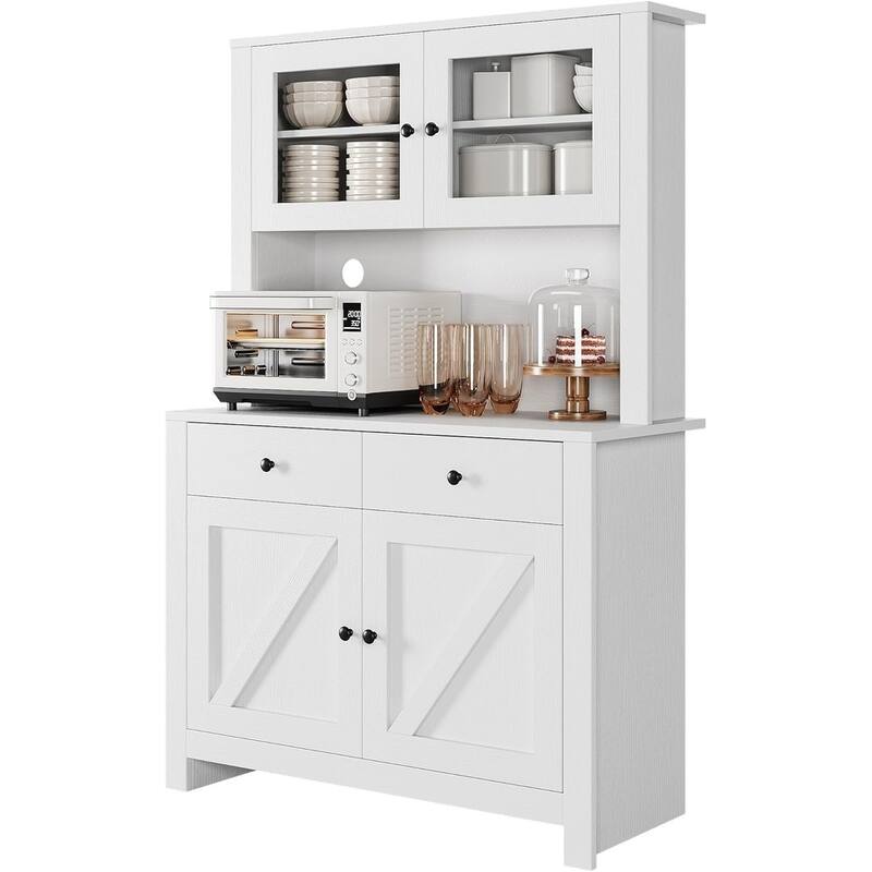 Freestanding Kitchen Pantry Cabinet with Microwave Stand & Buffet Cupboard, Adjustable Shelves for Dining Room