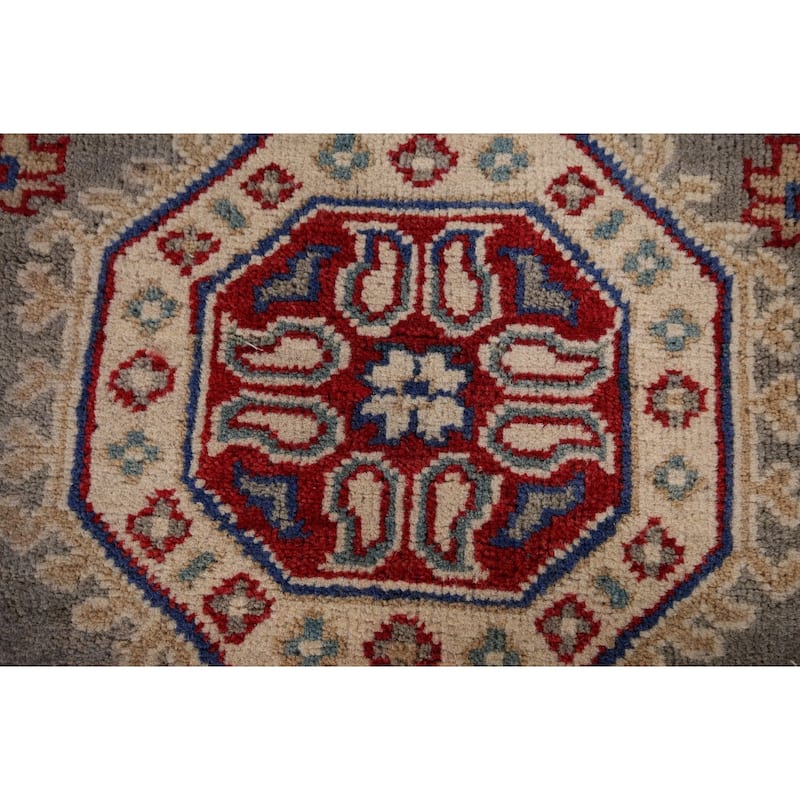 Gray Kazak Oriental Runner Rug Hand-Knotted Wool Carpet - 2'9" x 19'8"