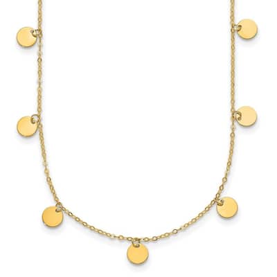 Curata Italian 14k Yellow Gold 16+2" Polished Dangling Discs Station Necklace (Lobster)