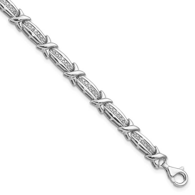 Curata 925 Sterling Silver Polished Lobster Claw Closure Diamond Bracelet