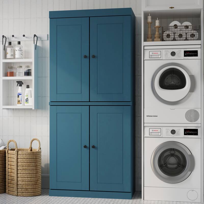 Palace Imports 100% Solid Wood Bathroom & Laundry Storage Cabinet, Raised Panel Doors, Adjustable Shelves, 32" Wide, 71.5" Tall