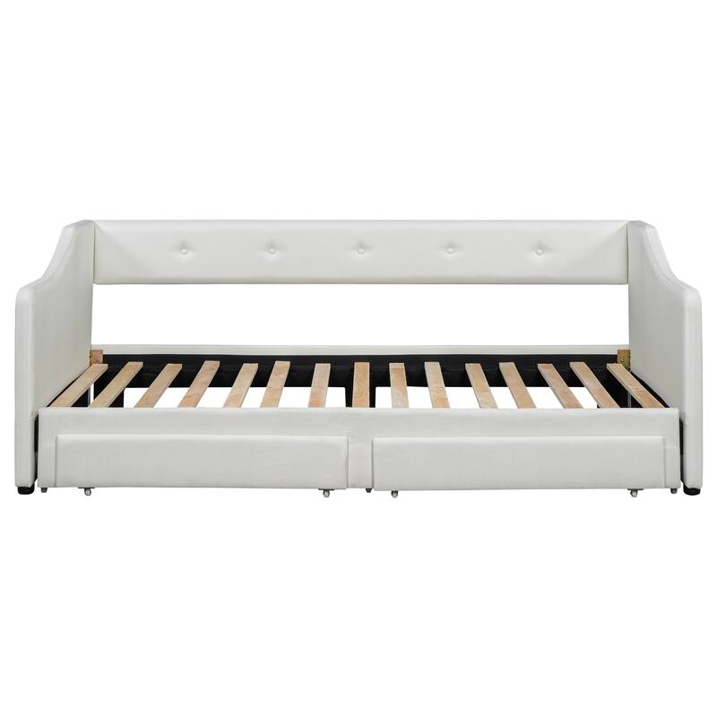 Twin XL to King Upholstered Daybed with Two Storage Drawers, Expandable Design, No Box Spring Required