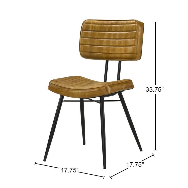 Set of 2 Leather Upholstered Side Chairs, Camel and Black