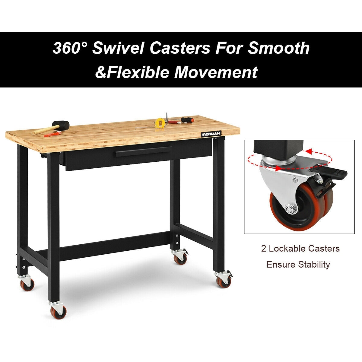 Shop Gymax 48 Inch Mobile Garage Workbench Bamboo Top With Casters