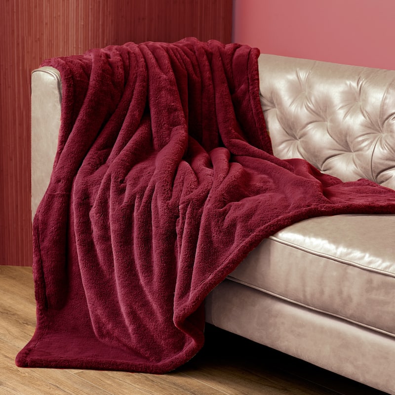 Generic Burgundy Ultra Fine Faux Fur Throw Blanket