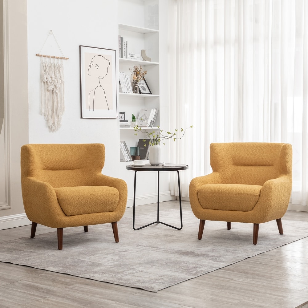 XINMICS Tufted Accent Chair, Wingback Upholstered Armchair for Living Room, Bedroom, Set of 2