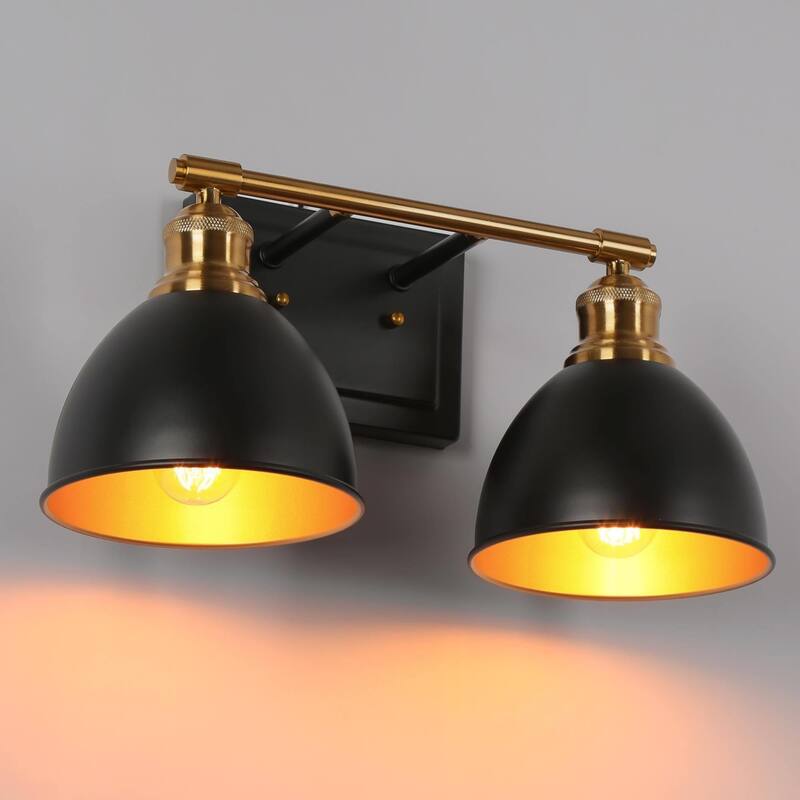 Tetty Black Brass 2-Light Bathroom Vanity Light Modern Industrial Metal Wall Sconces - 15.5'' L x 8.5'' W x 8.5'' H