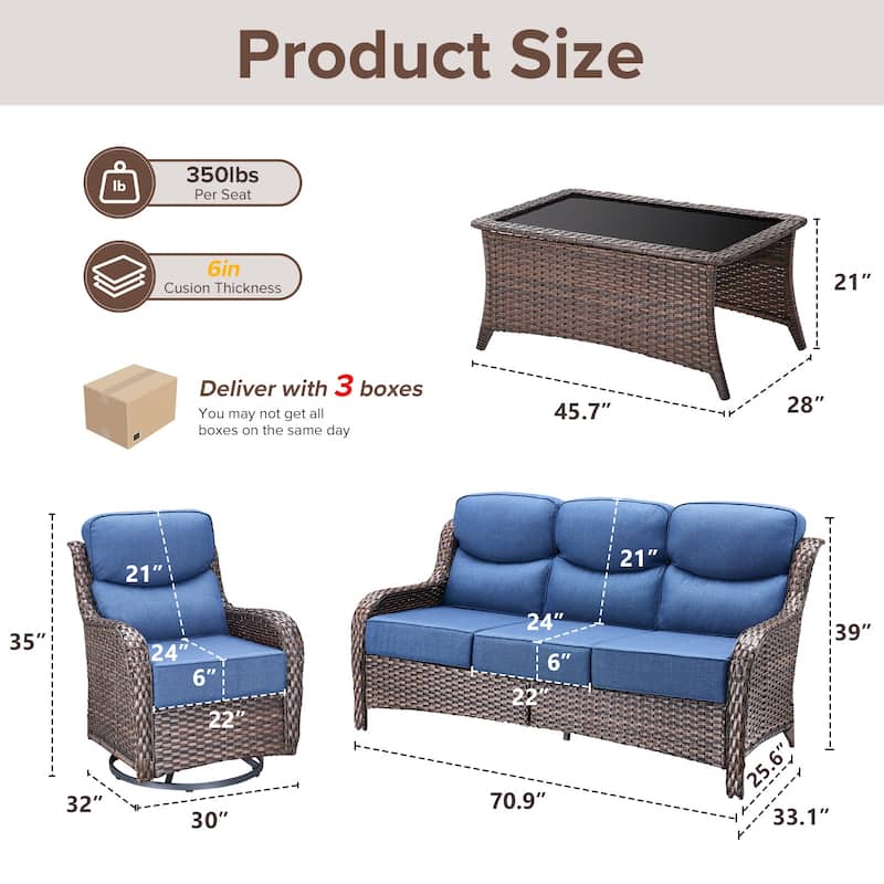 Gymojoy 4-Piece Patio Furniture Set with Swivel Glider Chairs, 6-Inch Ultra-Plush Cushions & Water-Resistant Olefin Fabric
