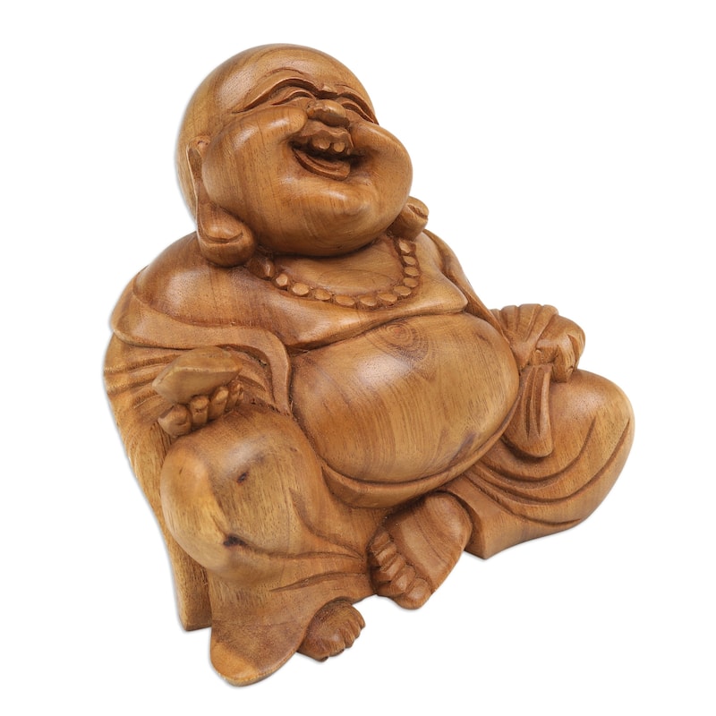 Novica Handmade Blissful Buddha Wood Sculpture