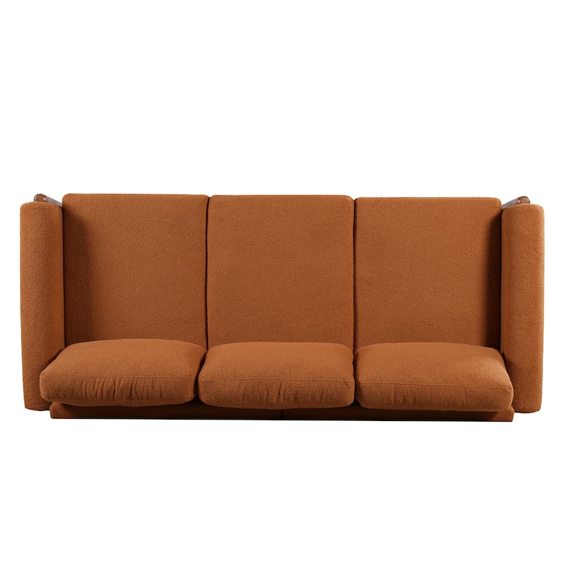 Roomfitters 84" 3-Seater Sofa, Teddy Velvet Couch with Integrated Solid Wood Legs and Curved Arc Armrests