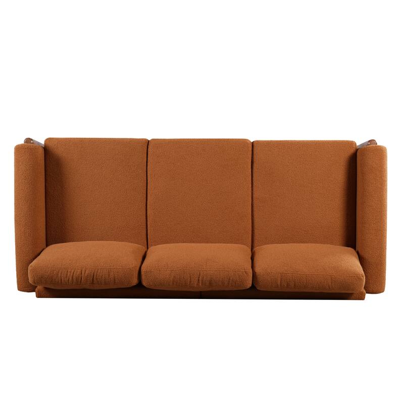 Teddy Velvet Fabric 3 Seater Sofa, Upholstered Sofa with Curved Armrest, Lounge Sofa Chair with Solid Wood Legs