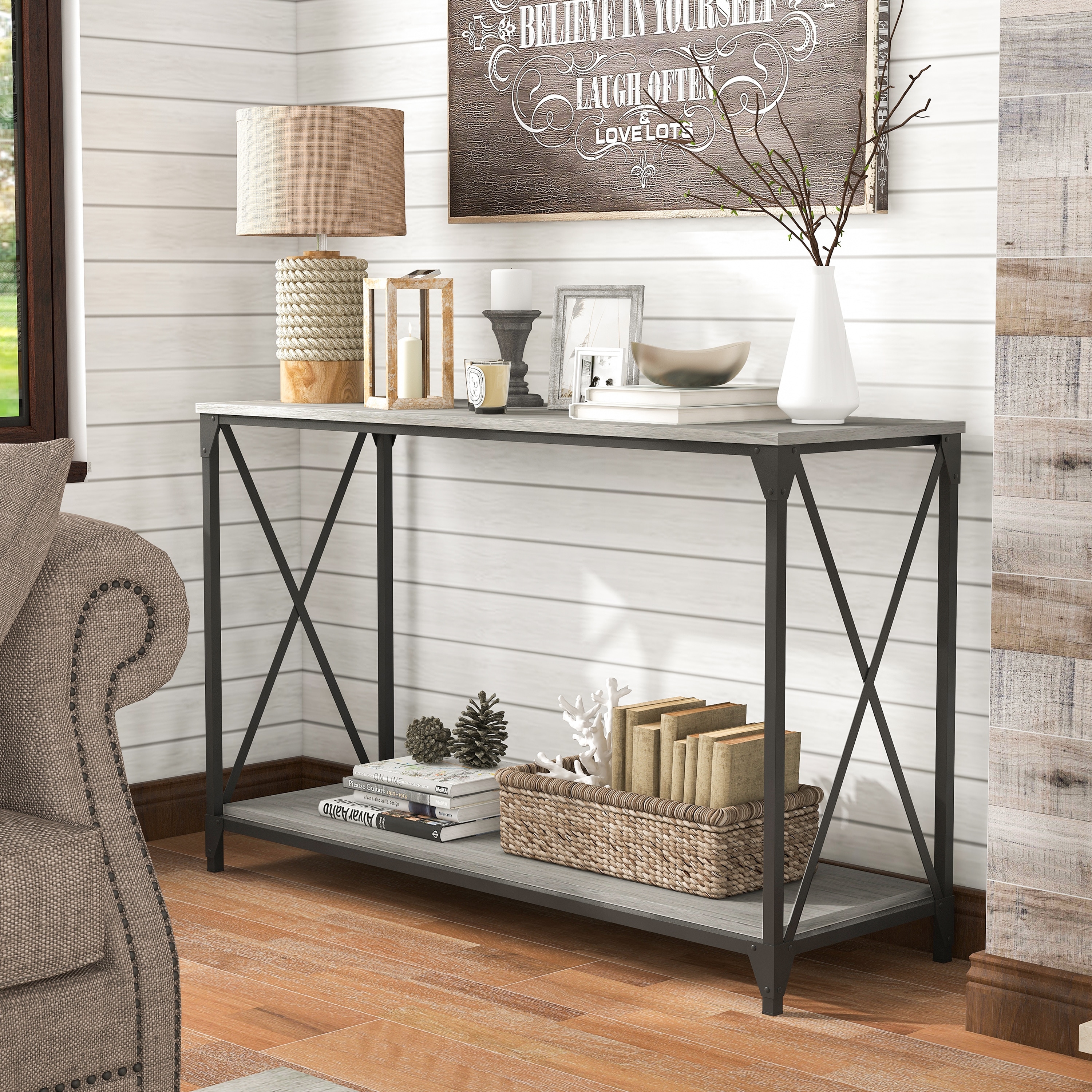 Furniture of America Eltris Transitional Grey 47-inch Metal 1-Shelf Console Table