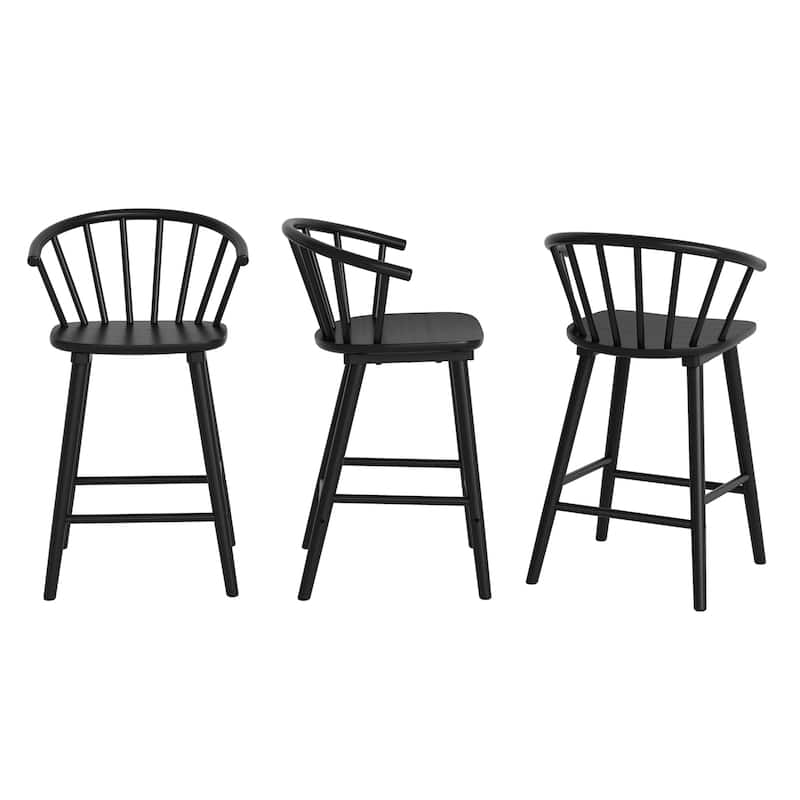 Set of 3 Counter Height Stool 24.in Bar Stools with Solid Wood Frame and Spindle Back for Kitchen Island