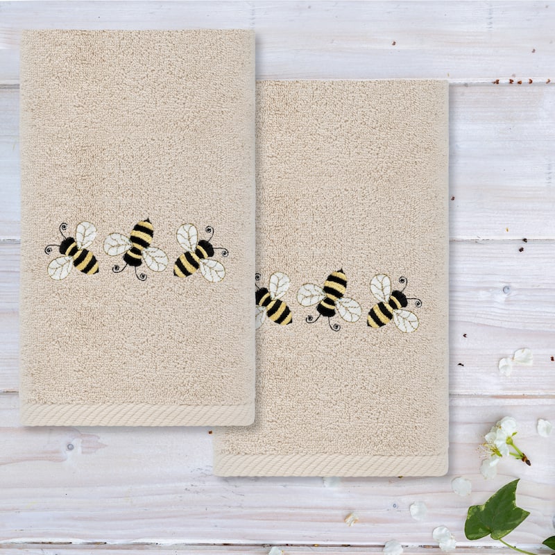 Authentic Hotel and Spa Bee Dance - Embroidered Luxury 100% Turkish Cotton Hand Towel (Set of 2)