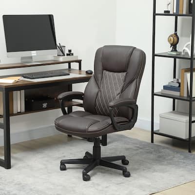Modern PU Leather Height Adjustable Office Chair with Diamond Stitching and Thick Cushions - 25.6" W x 28.3" D x 41.3" -45.3" H