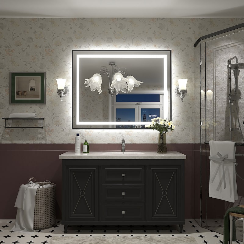 Black Metal Framed LED Front Light and Backlit Anti-Fog Wall Bathroom/ Vanity Mirror