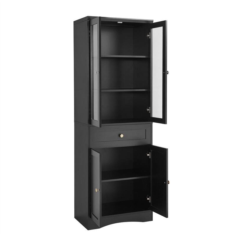 Freestanding Bathroom Storage Cabinet with 4 Doors and 1 Drawer, Tall Bathroom Floor Cabinet with Adjustable Shelf