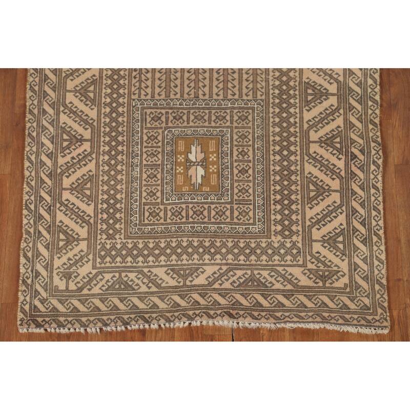Geometric Balouch Persian Vintage Area Rug Handmade Wool Carpet - 3'8" x 7'1"
