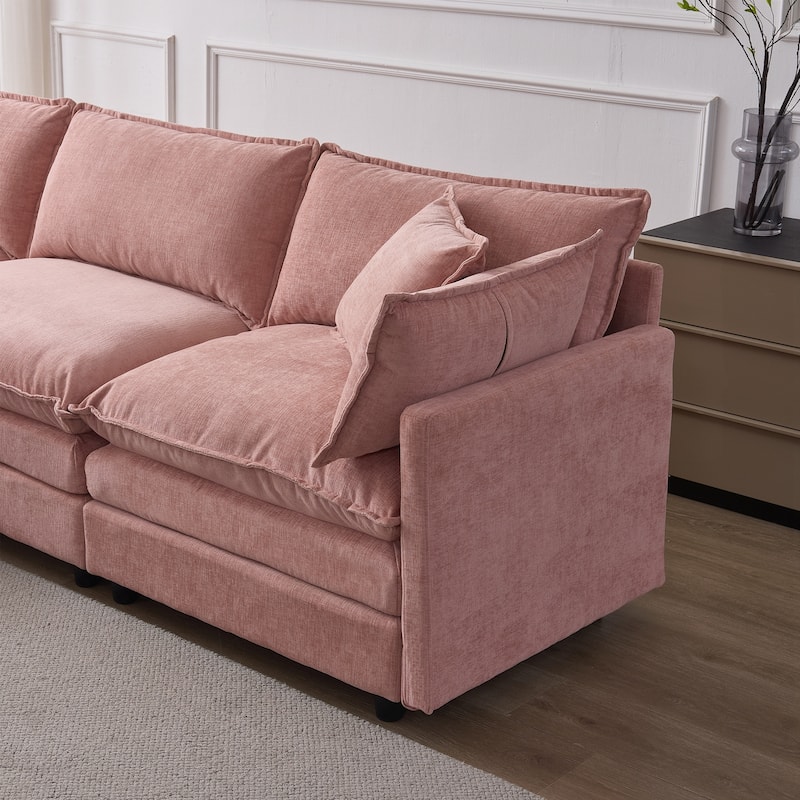 Upholstered Soft Chenille Fabric Sofa,3 Seater with Ottoman L Shape Sofa