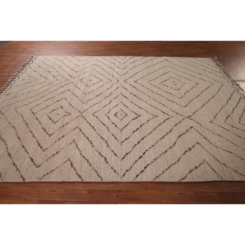 All-Over Geometric Moroccan Oriental Area Rug Hand-Knotted Wool Carpet - 7'0" x 10'5"