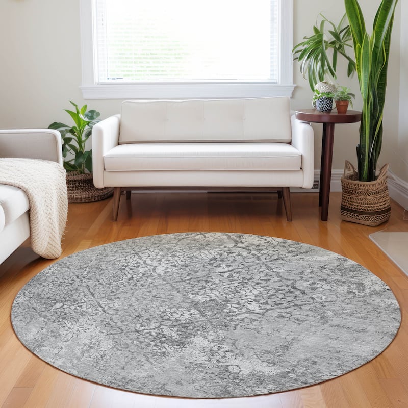 Premium Washable Super Soft Vintage Trellis Mayfield Rug - Gray - 8' x 8' - Round