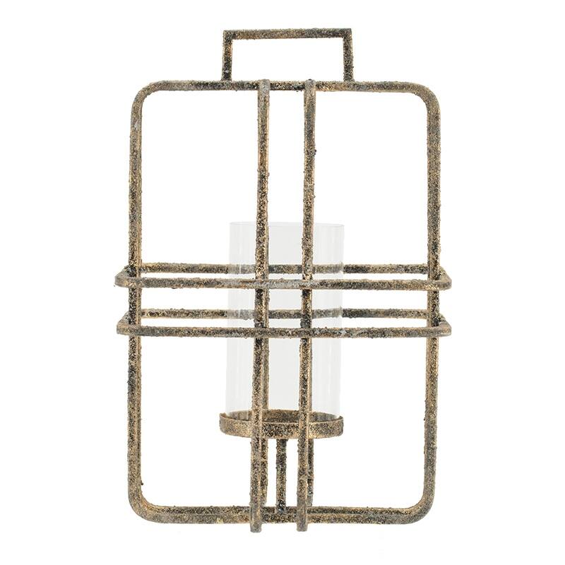 A&B Home 15inch Rustic Gold Caged Single Glass Hurricane Candle Holder