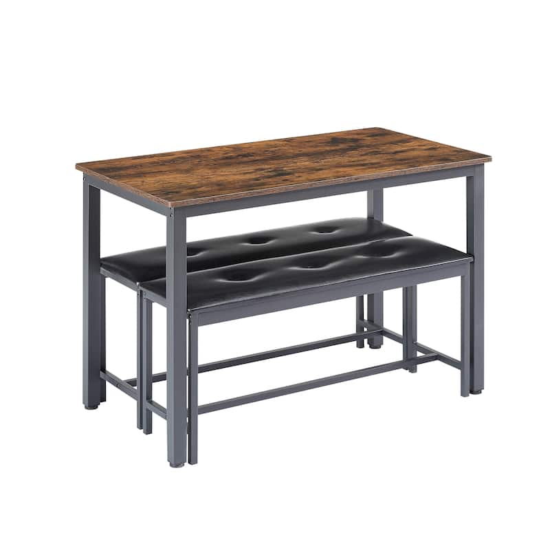 Industrial Kitchen Dining Table Set with 2 Dining Benches