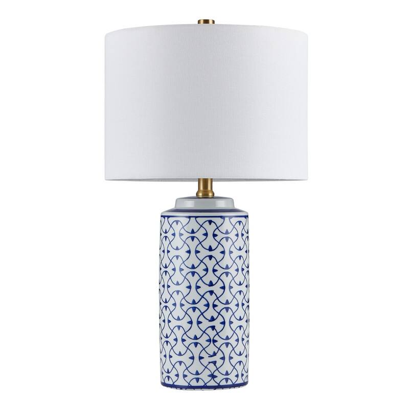 21.75 inch Blue Ceramic Table lamp with White Drum Lampshade - W12" x H21.75"