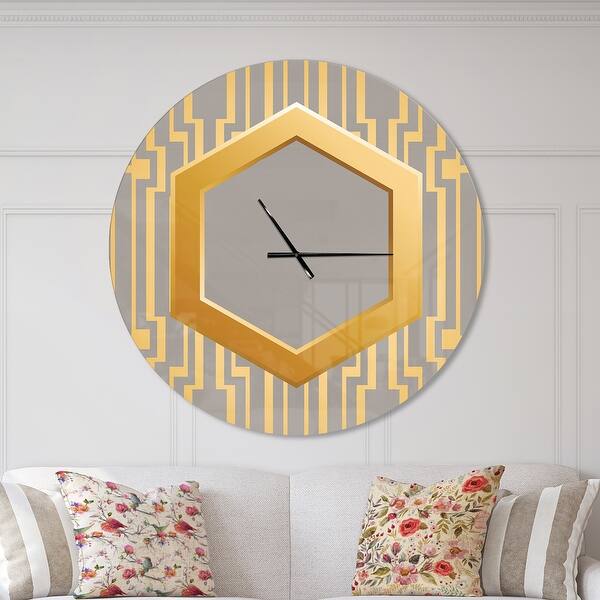 slide 2 of 10, Designart 'Vintage Gold and Grey design' Oversized Shabby Chic Wall CLock